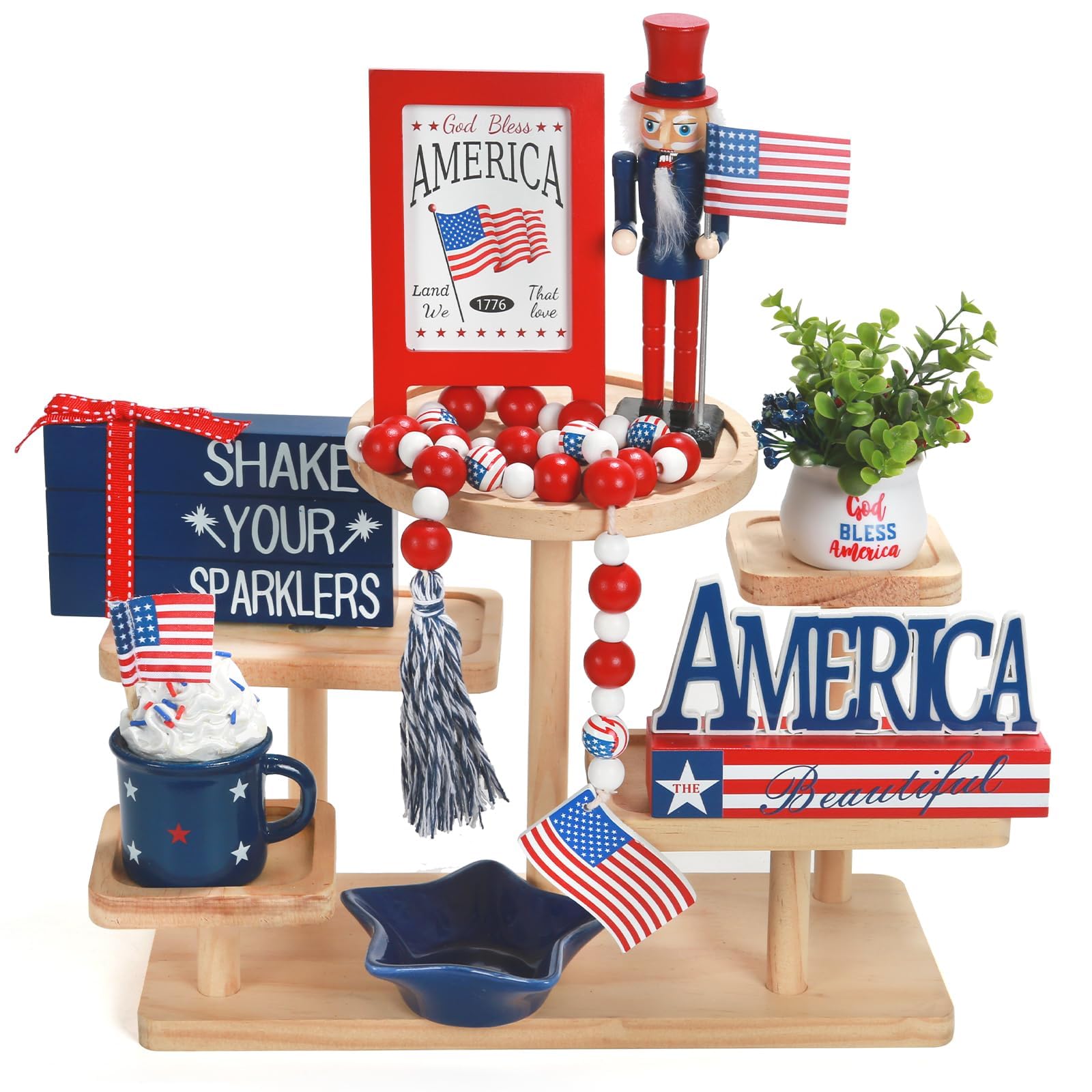 4th of July Decorations Patriotic Tiered Tray Set