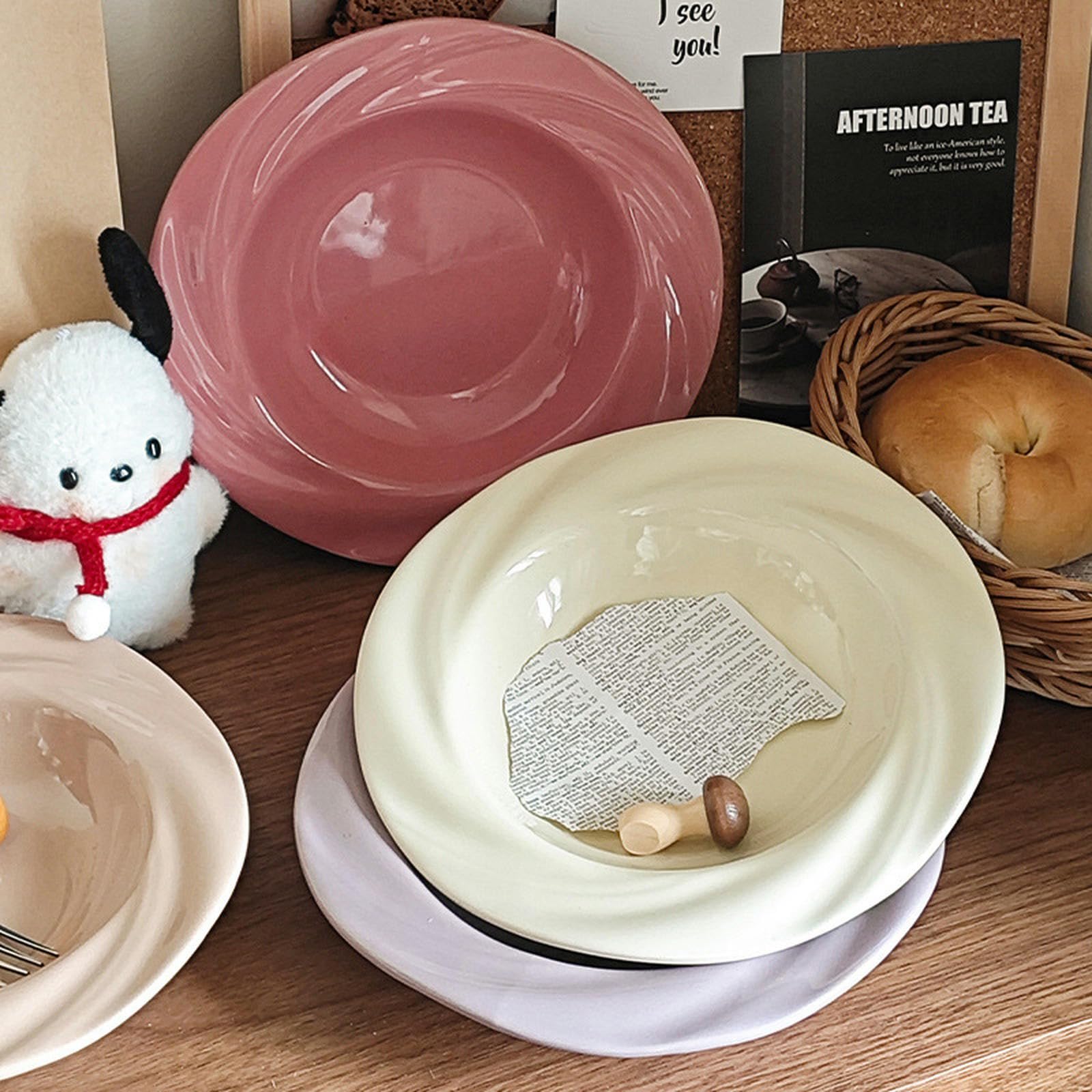 Vajilla de cerámica creativa y personalizada para el hogar, juego de vajilla minimalista para restaurante occidental, plato profundo de flores de 8 pulgadas, café con leche y té, 4 paquetes