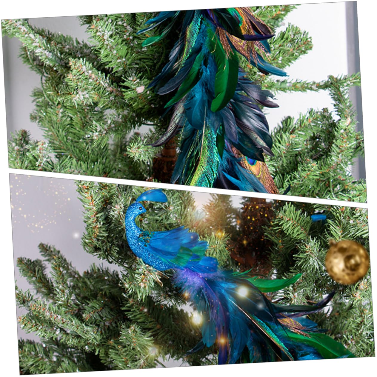 ULTECHNOVO 2pezzi Decorazioni Natalizie Forma di Pavone Clip per Albero di Natale Uccelli Artificiali Ornamenti in Schiuma Scintillante Clip per Uccelli per Alberi e Ghirlande