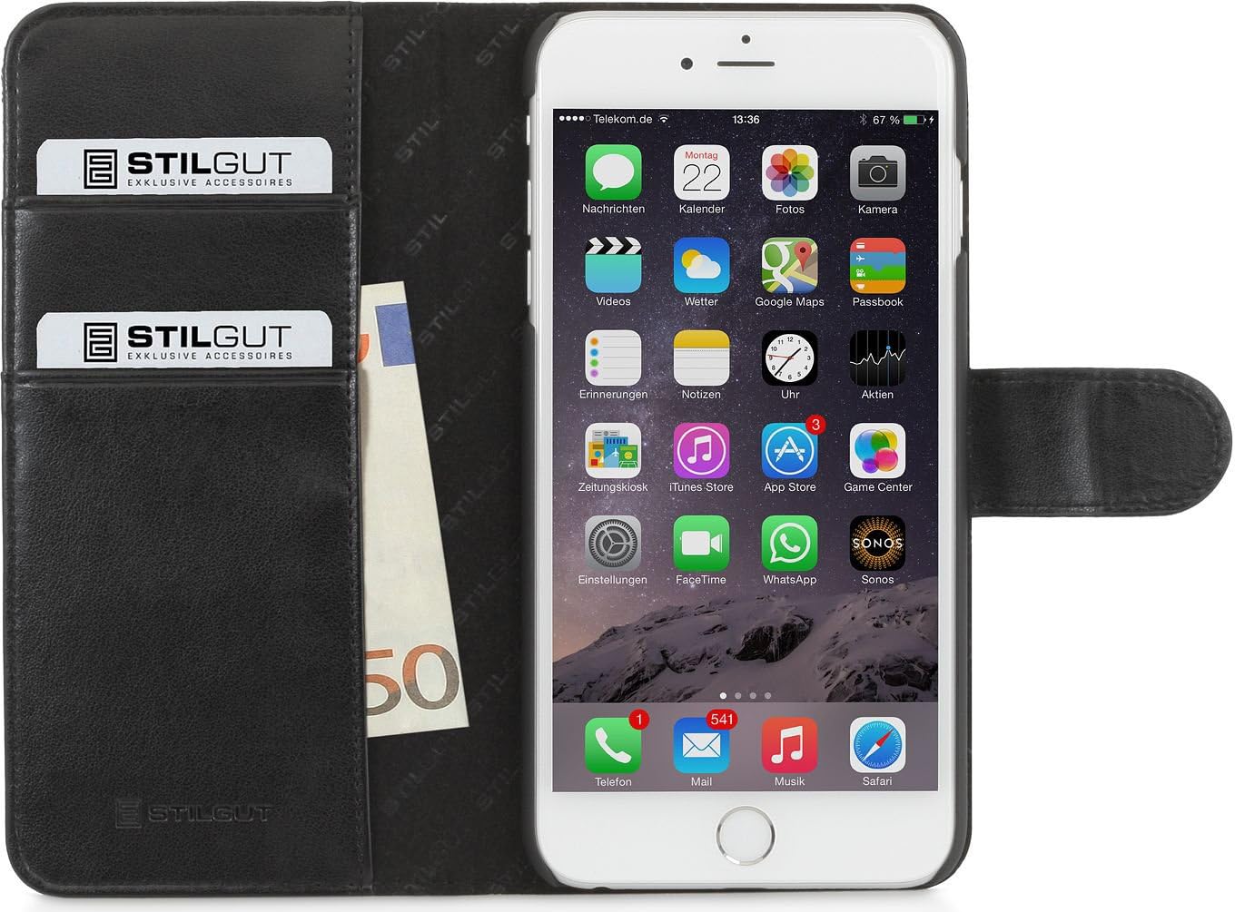 StilGut Genuine Leather Wallet Case Compatible with iPhone 6/6s 4.7'' [Card Slots] Check