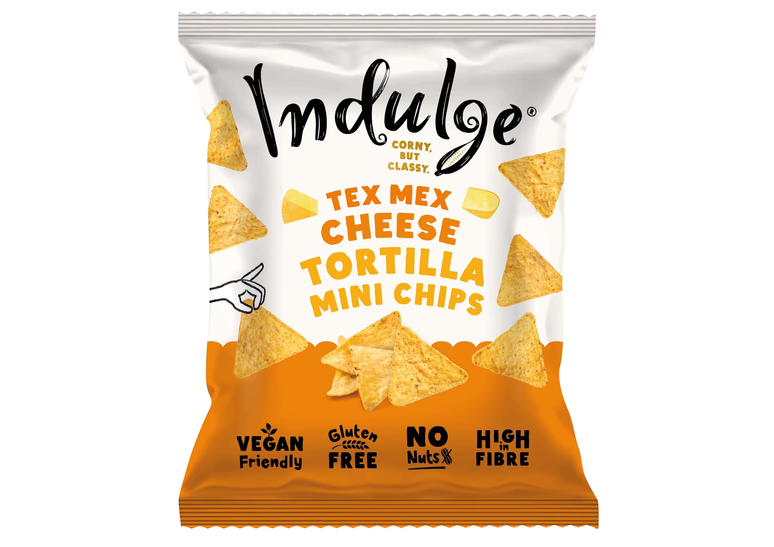 Indulge Tortilla Mini Chips - Tex Mex Cheese Flavour - Gluten Free, Low Salt, Low Fat, Nut Free, Vegan - 20g x 6 bags