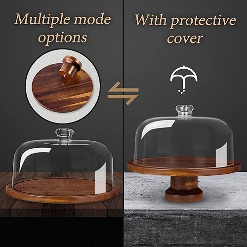 Miniatura 10 de Soporte para tartas con cúpula plato giratorio de madera de acacia y tapa acrílica bandeja para servidores de pasteles tocadiscos para decoración de