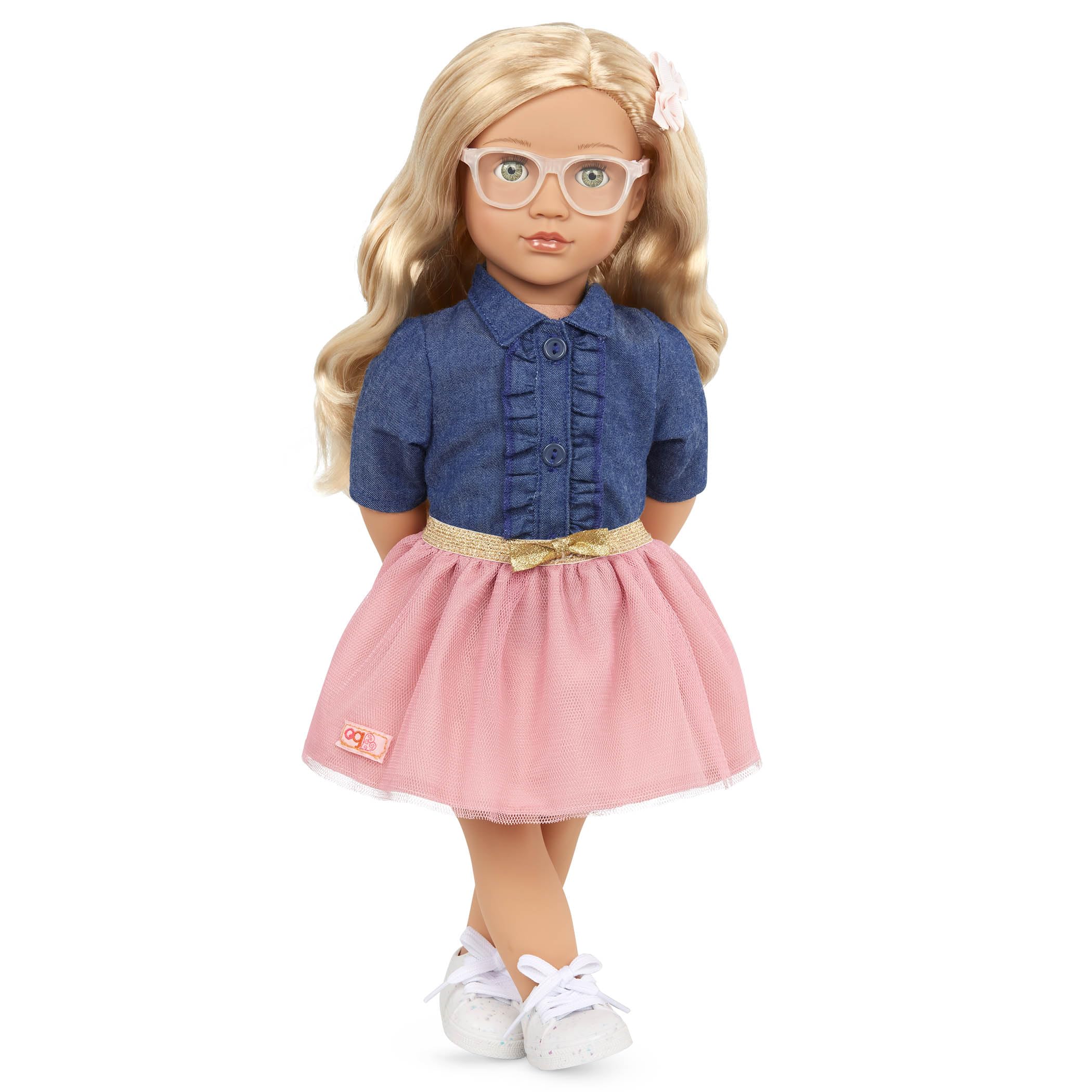 Our Generation – 46 cm Puppe – Blondes Haar & grüne Augen – Puppenkleidung mit Rüschchen-Top und rosa Rock – Rollenspiel – Spielzeug für Kinder ab 3 Jahren – Emily