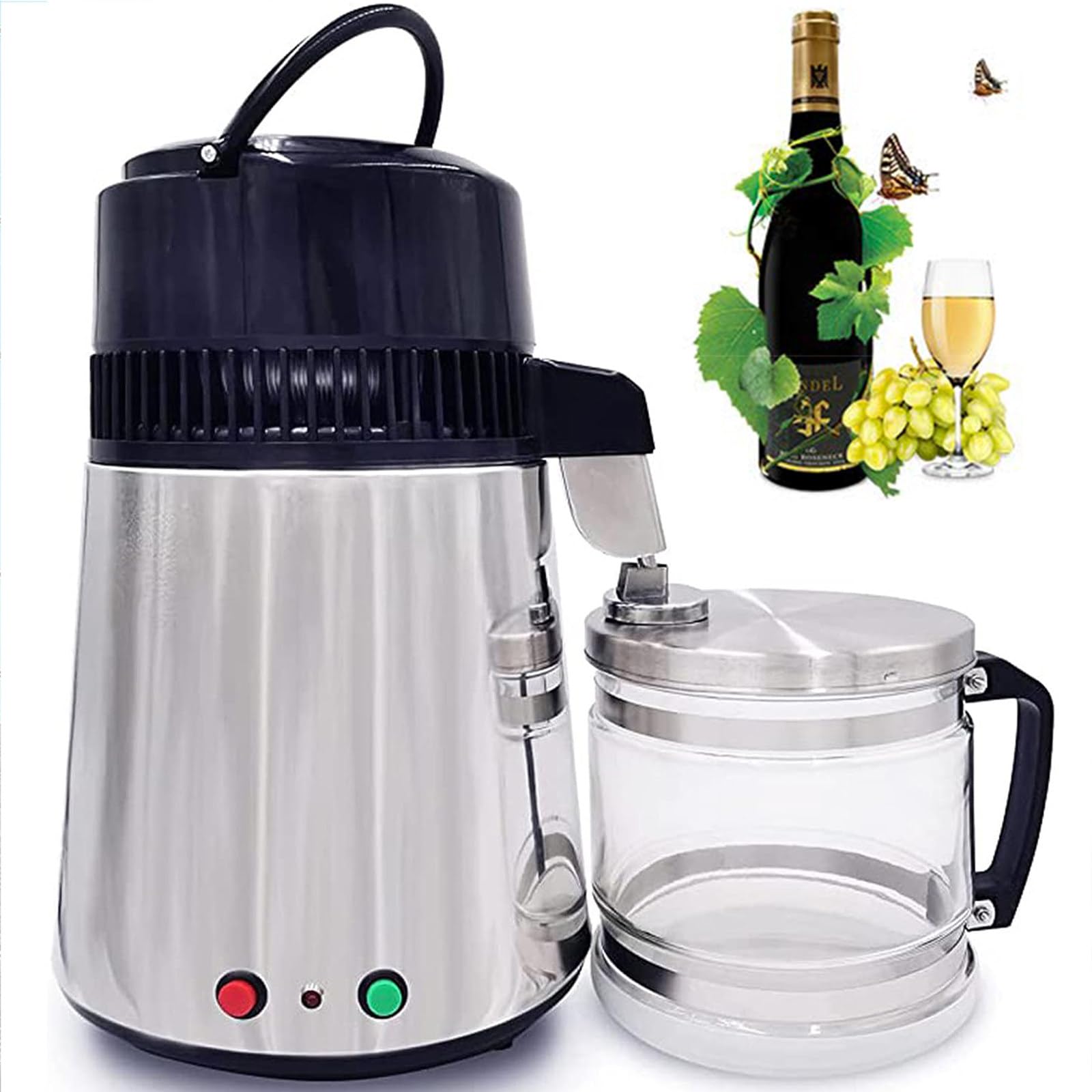 Destylator wody 750W ze stali nierdzewnej 4L oczyszczacz wody do użytku domowego z filtrem węglowym, konstrukcja z podwójnym przyciskiem