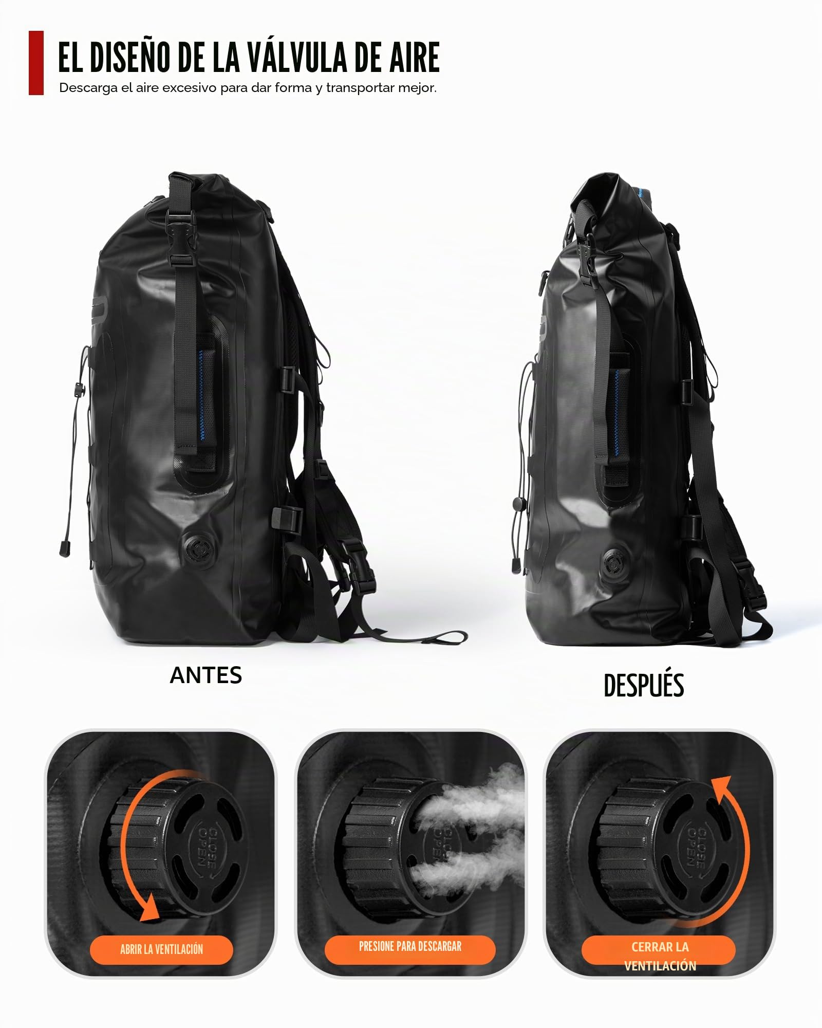Grapelet Impermeable Mochila Moto 40L también para bicicleta con Cintura Desmontable para los hombros PVC 500D Bolsa Estanca Negra con bolsillos laterales resistente a la lluvia el nieve y el barro