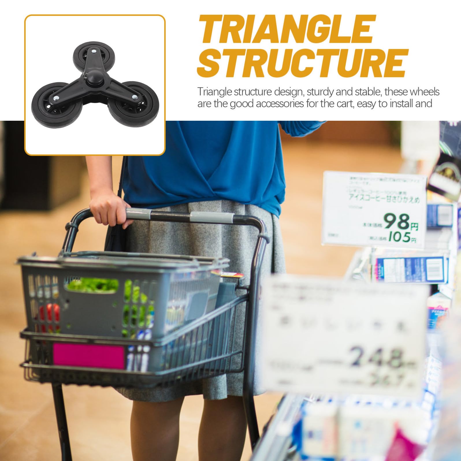 Ruote Triangolari per Carrello, Coppia, Ferro e Plastico Nero | Carrelli della Spesa e Ortaggi, Montaggio Asse, Formato Compatto per Ricambio