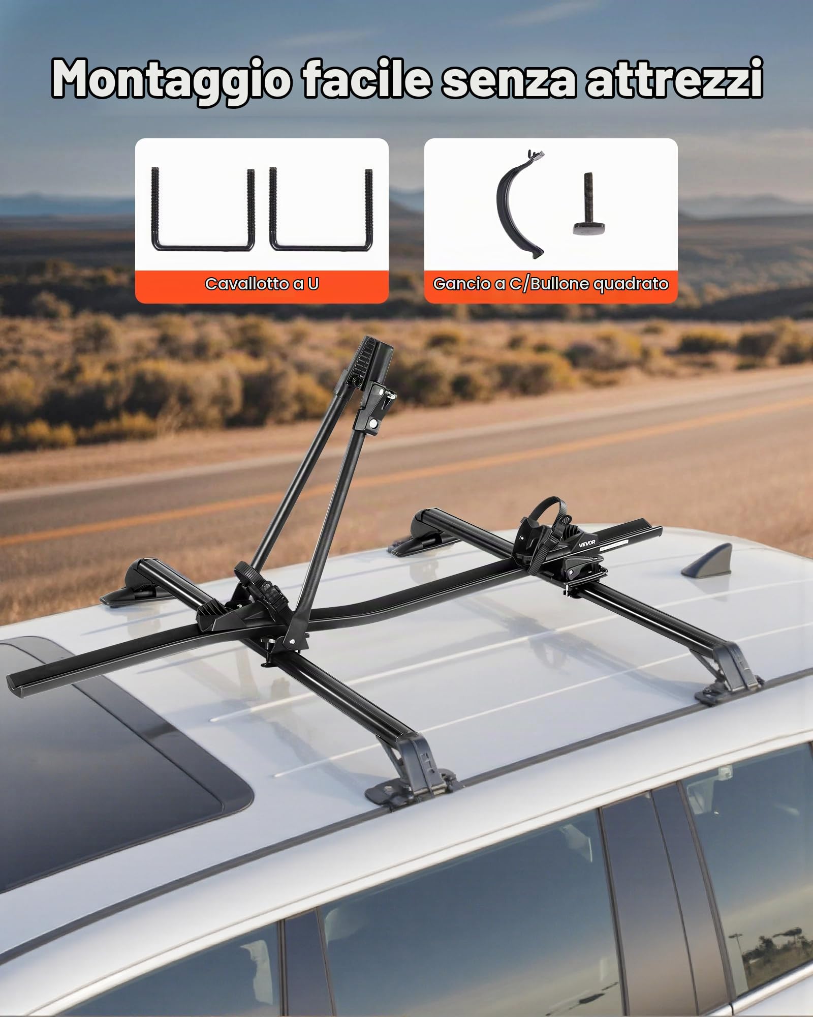 VEVOR Supporto Portabiciclette da Tetto Auto Carico 15 kg, Portabici da Tetto Verticale con Sistema di Bloccaggio per Barre Trasversali Standard, Portabicicletta da Tetto Verticale in Alluminio
