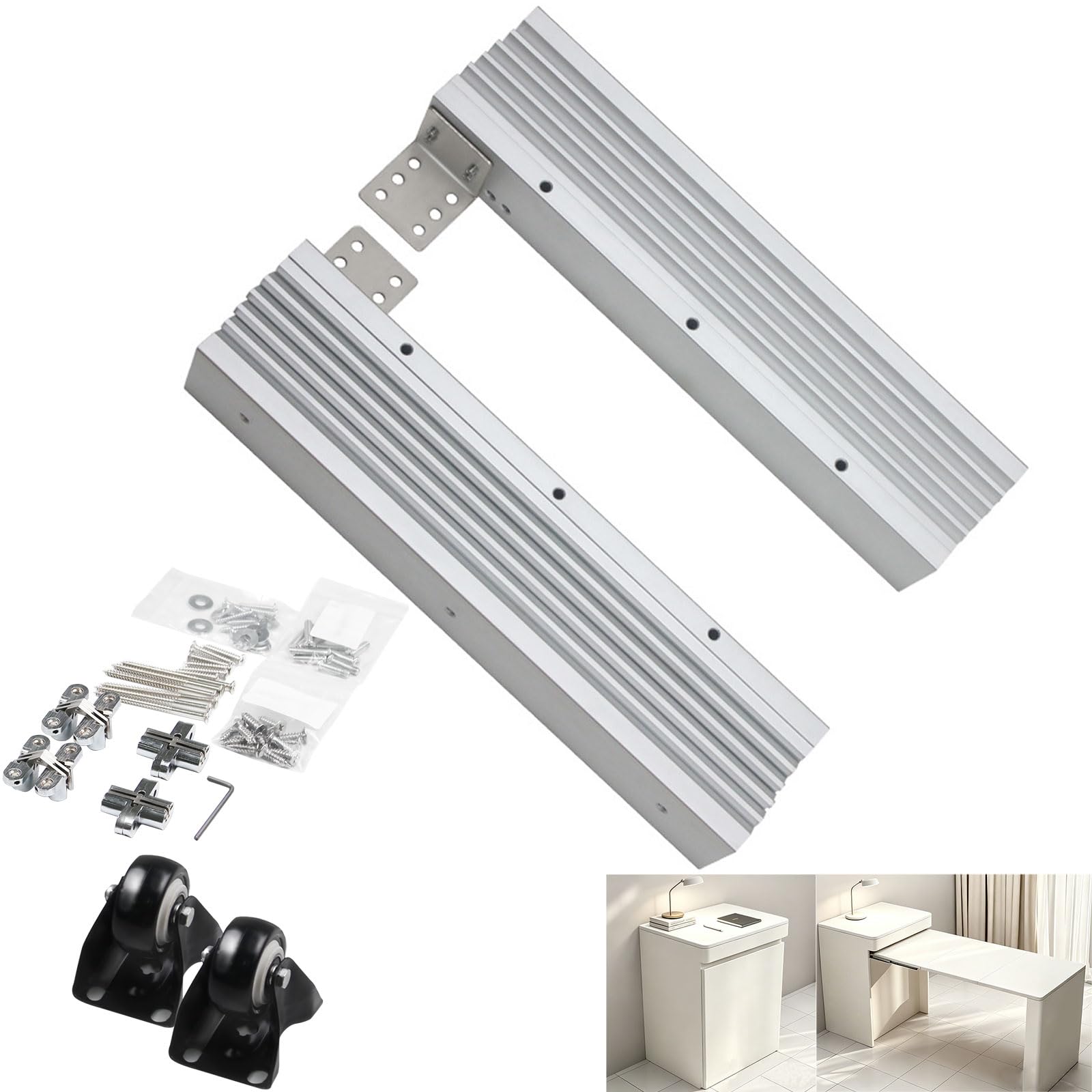Aizyrlyr One Color Full Extension Table Slide, Hidden Retractable Dining Table Slide Rail Aluminium Telescopic Cabinet Guide Rail For Table Kitchen Countertop,1270Mm