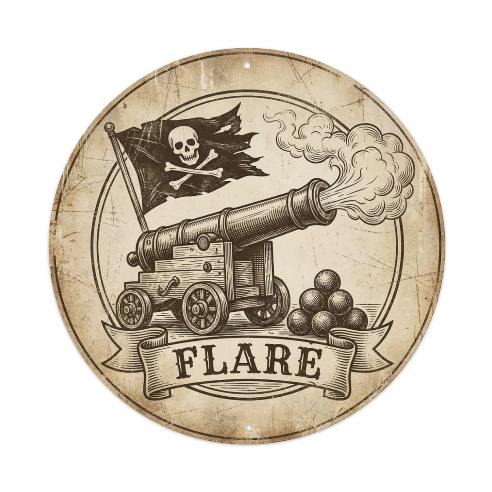 Flare Big Cannon Smoke Pirate Artillery Emblem Metal Tin Sign