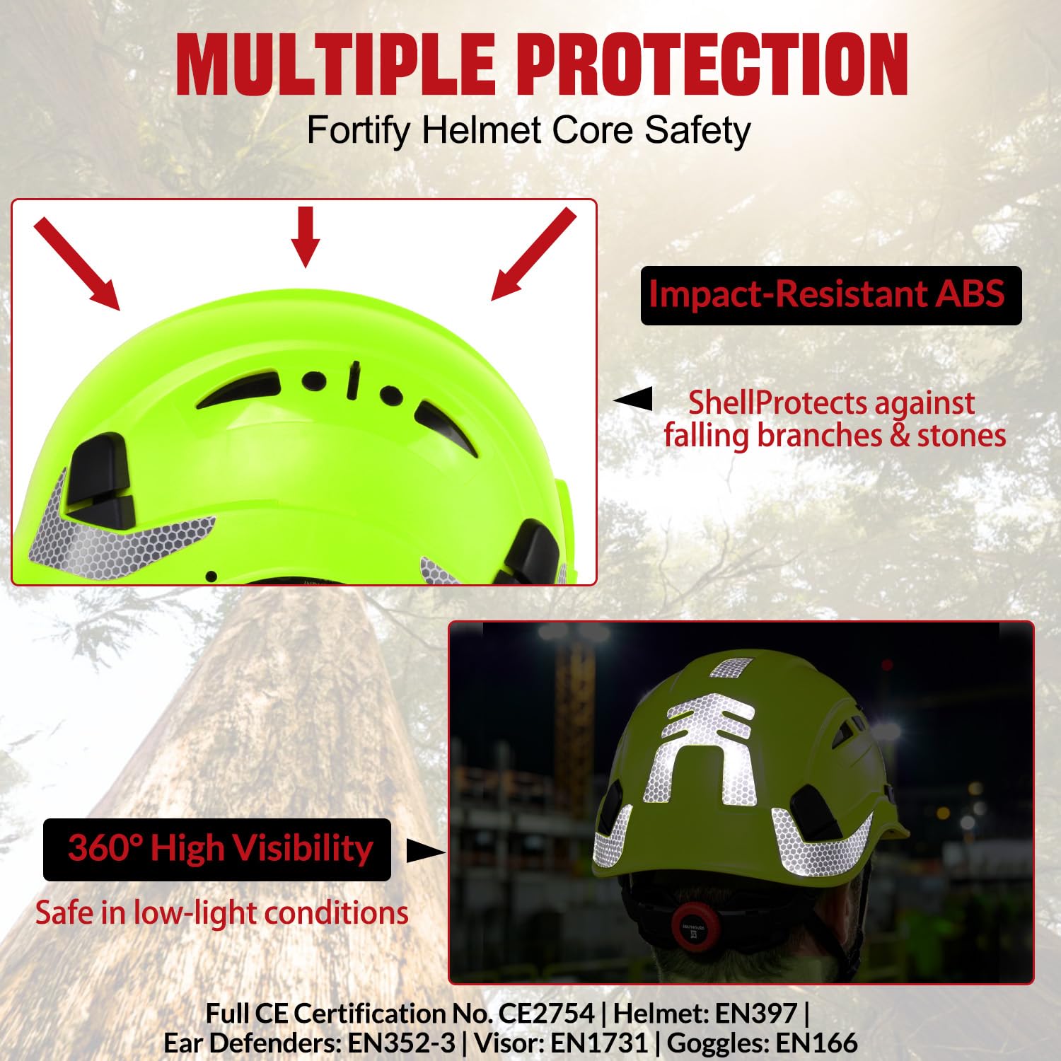 HEARMOR VOLTEK - Set di casco di sicurezza forestale, in ABS, con protezione per le orecchie, protezione completa per testa, occhi, viso e udito, antiurto, design ventilato