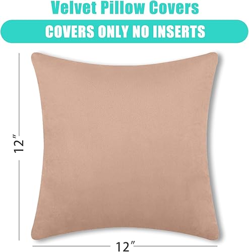 Miniatura 6 de FULDGAENR Juego de 2 fundas de almohada de terciopelo de 12 x 12 pulgadas para sofá, fundas de almohada decorativas beige acogedoras fundas de