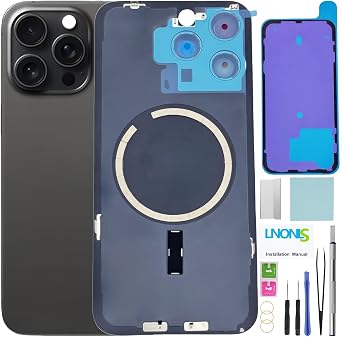 15 Pro Max Back Glass Replacement for iPhone 15 Pro Max Rear Back Cover Glass Waterproofand Camera Lens+Professional Repair Tool Kit Black Titanium