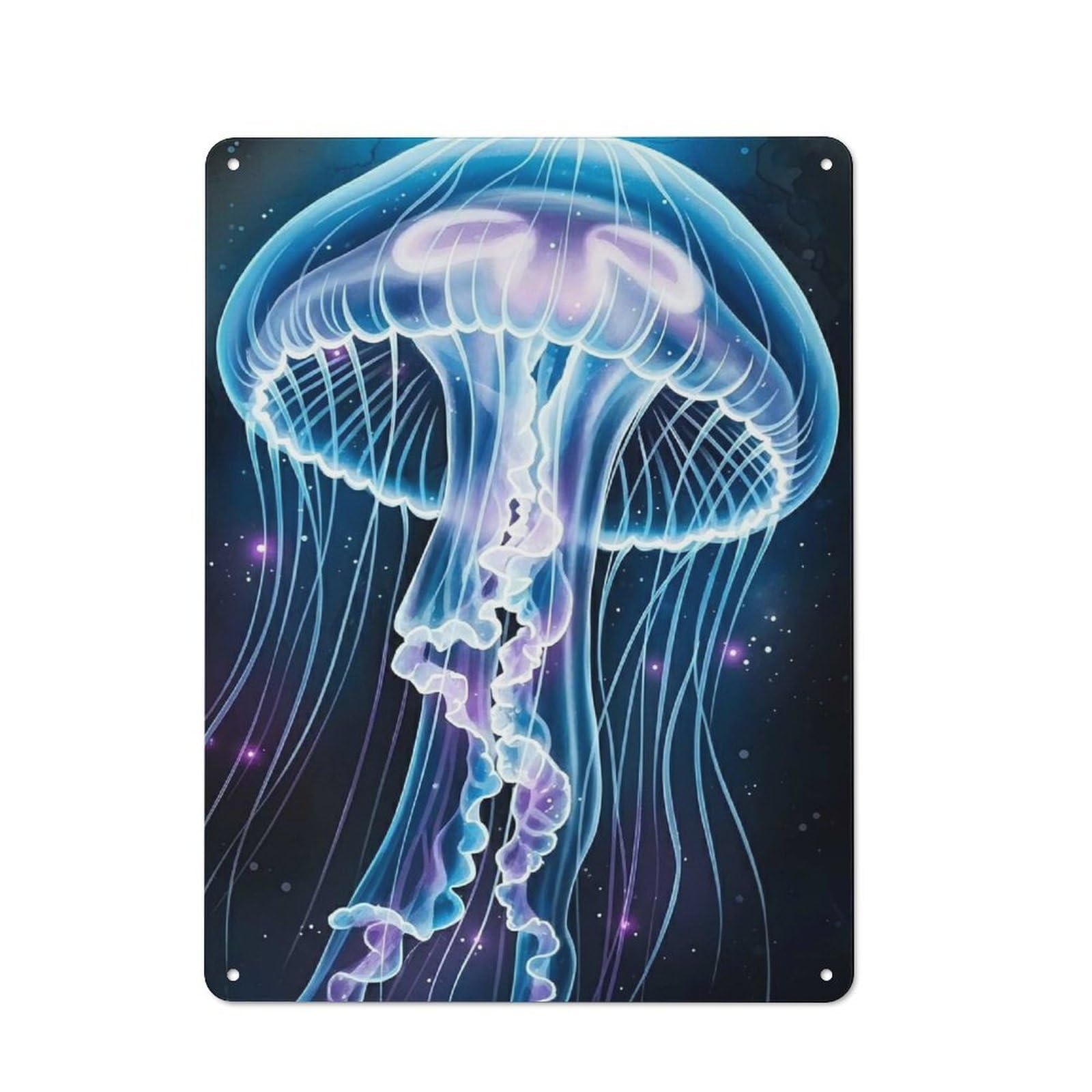 Junmoney Style-2 Classic Glowing Jellyfish In Deep Space Metal Sign 40X30cm, Classic Pub Decor For Diner, Restaurant, Shed Or Kitchen