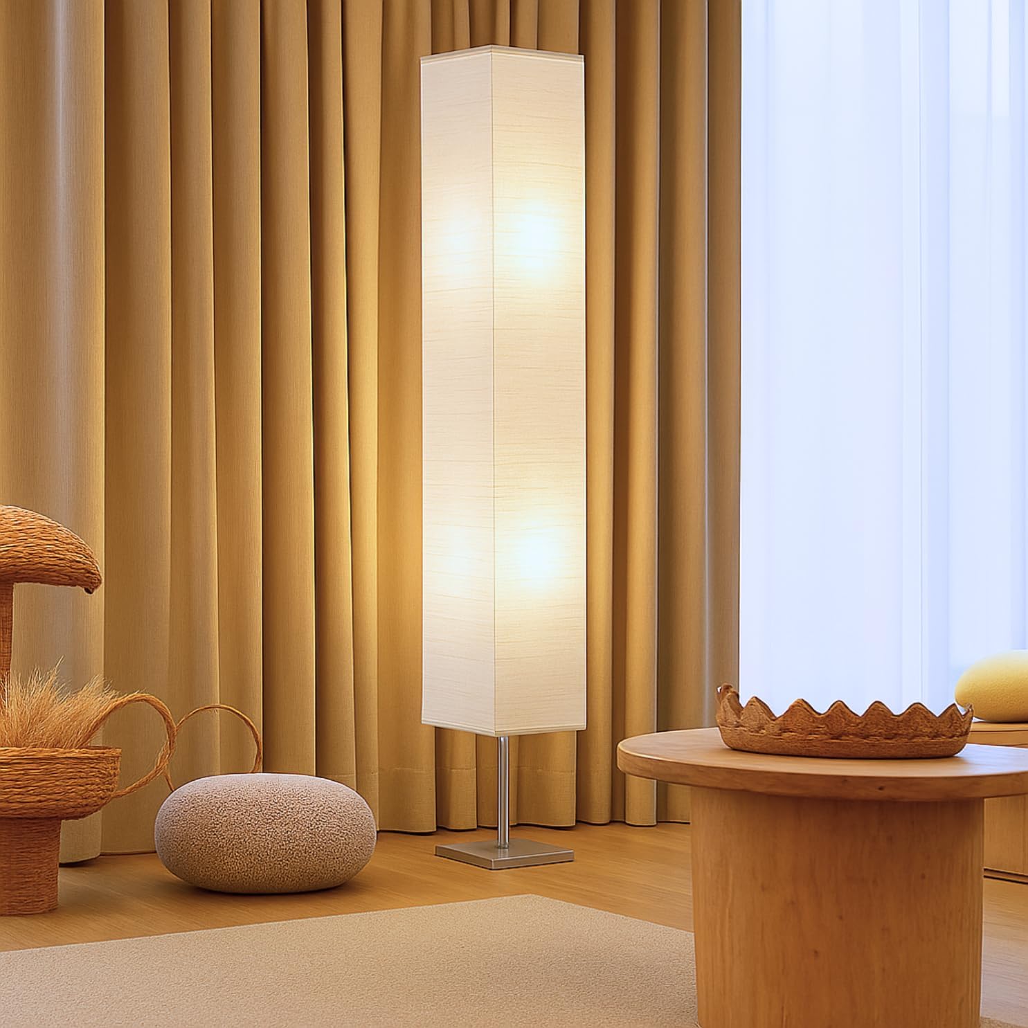 LIGHTACCENTS Honors Paper Floor Lamp 59-Inches Tall – Japanese Style Standing Lamp with Chrome Base and White Paper Shade, On/Off Foot Switch, Floor Lamp for Living Room & Bedroom