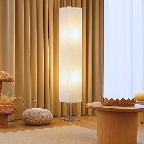 LIGHTACCENTS Honors Paper Floor Lamp 59-Inches Tall – Japanese Style Standing Lamp with Chrome Base and White Paper Shade, On/Off Foot Switch, Floor Lamp for Living Room & Bedroom - 1 Pack - White - C