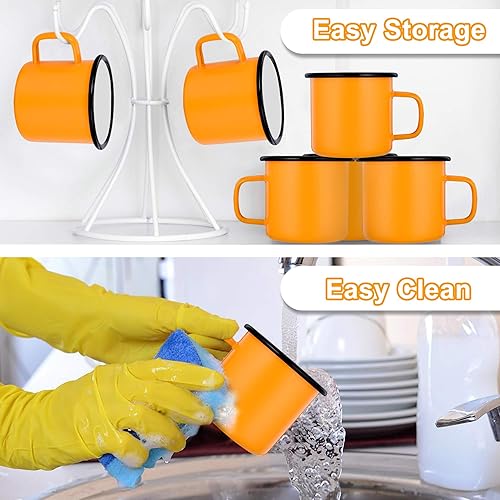 Miniatura 7 de TeamFar Juego de 6 tazas de café esmaltadas de 12 onzas, tazas de té amarillo para campamento, picnic, uso doméstico, no tóxicas y portátiles,