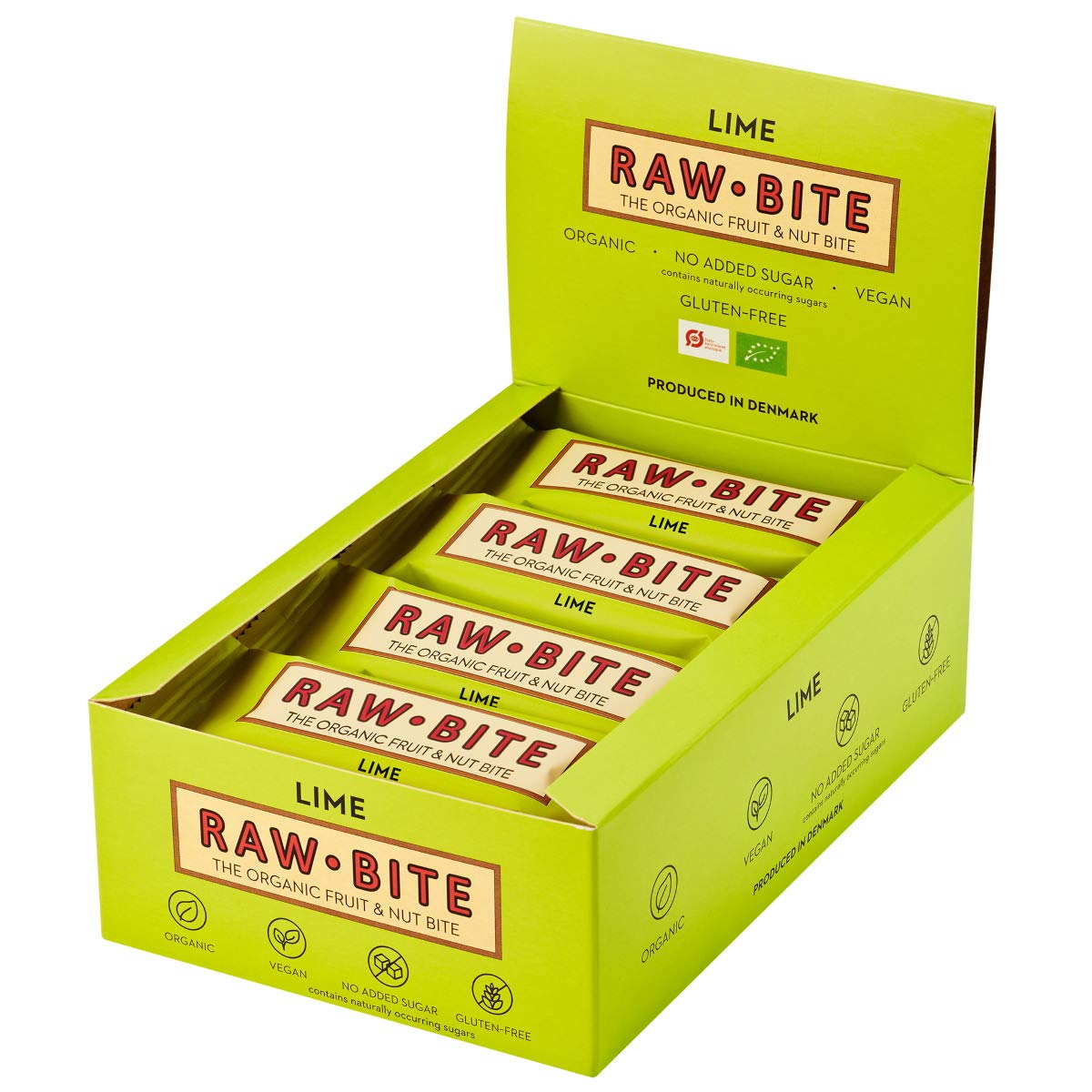 Raw Bite - Lime Riegel - Frucht-Nussriegel mit Limette, Ingwer und Chili, Größe:12 x 50 g