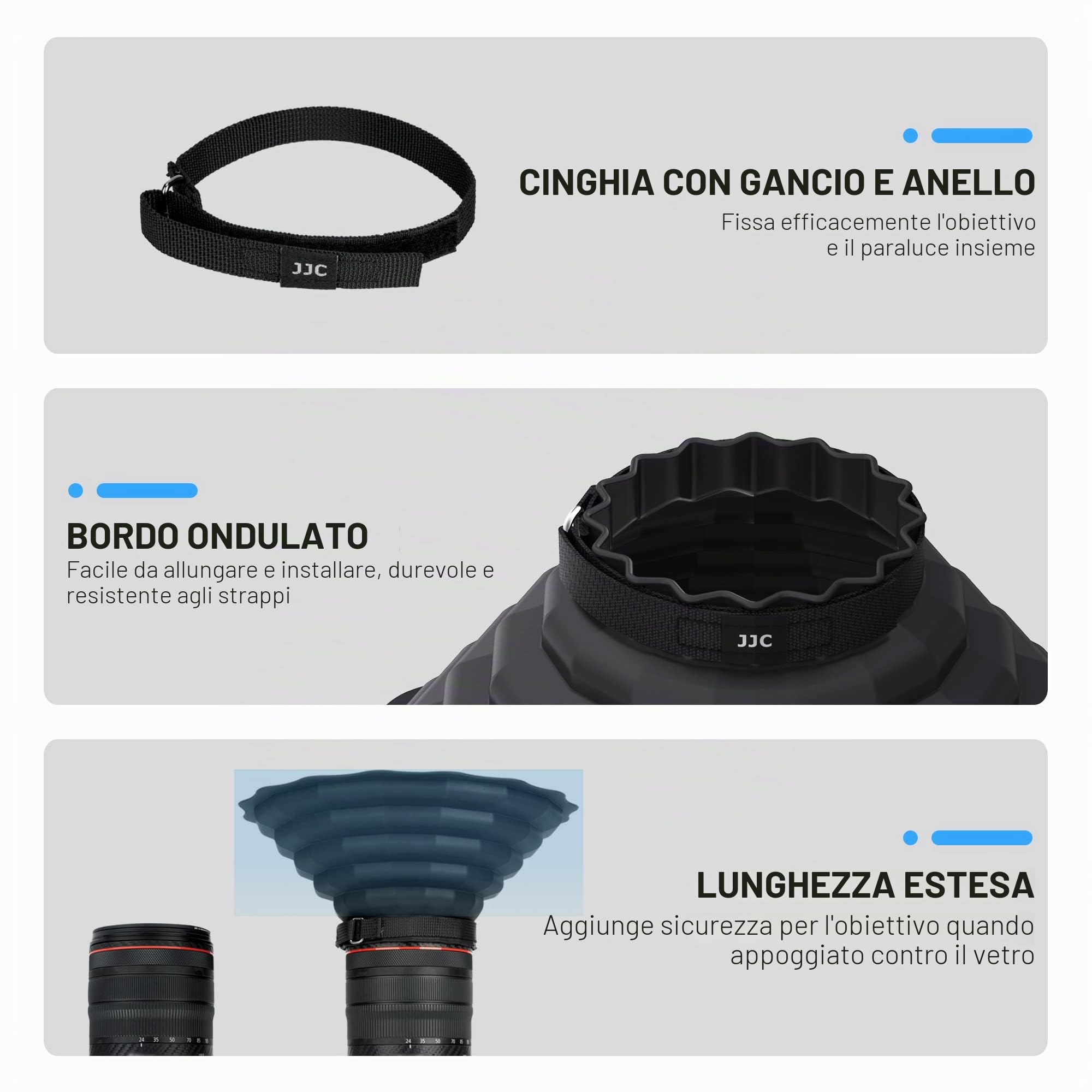 [Versione aggiornata] JJC Paraluce in silicone anti riflessione per Canon Nikon DSLR fotocamera diametro esterno. 73 mm ~ 88 mm, accessorio fotografico per finestra in vetro - L