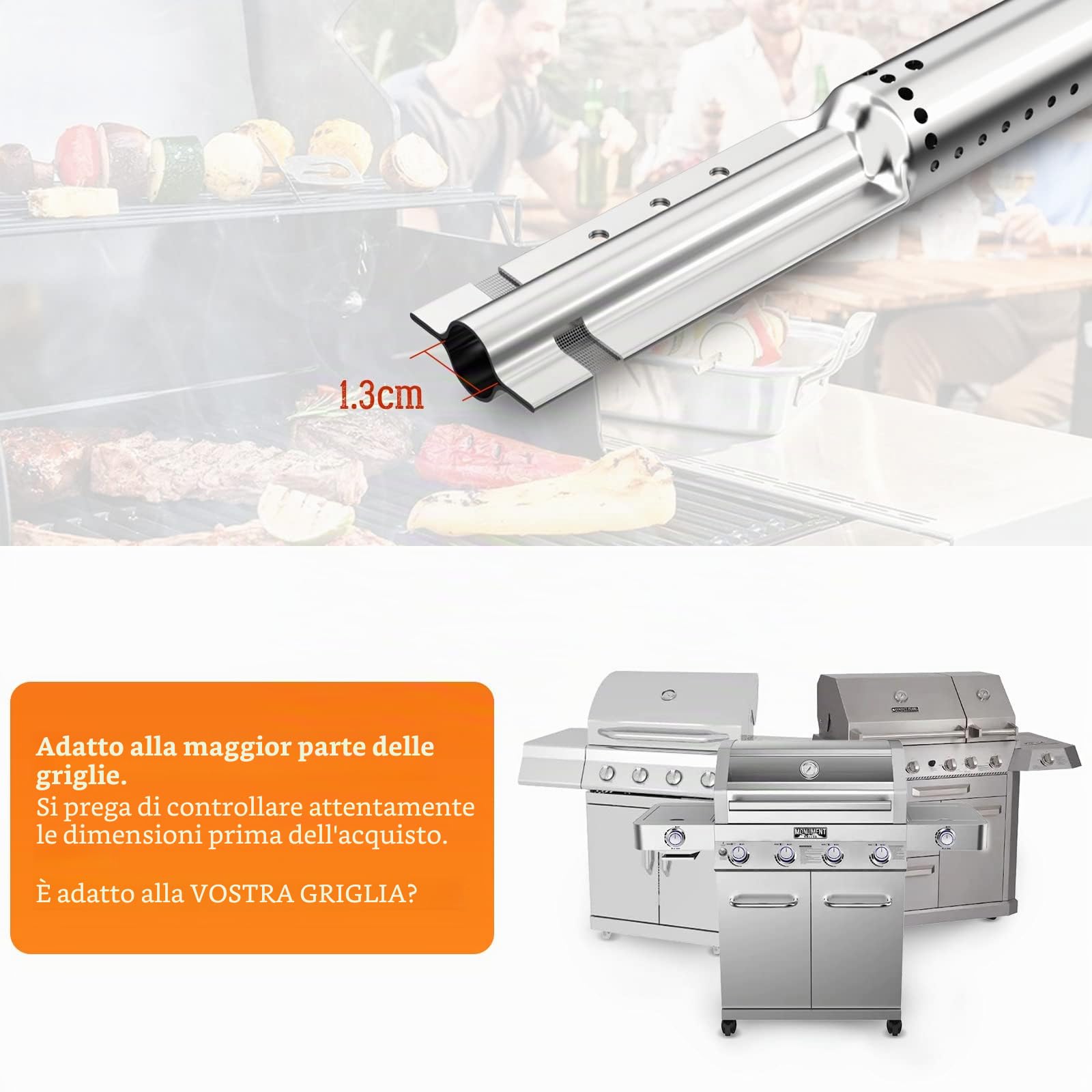 Bruciatori Regolabili,Bruciatore a Tubo Universali in Acciaio Inox 31 a 44 cm Accessori per Barbecue a Gas