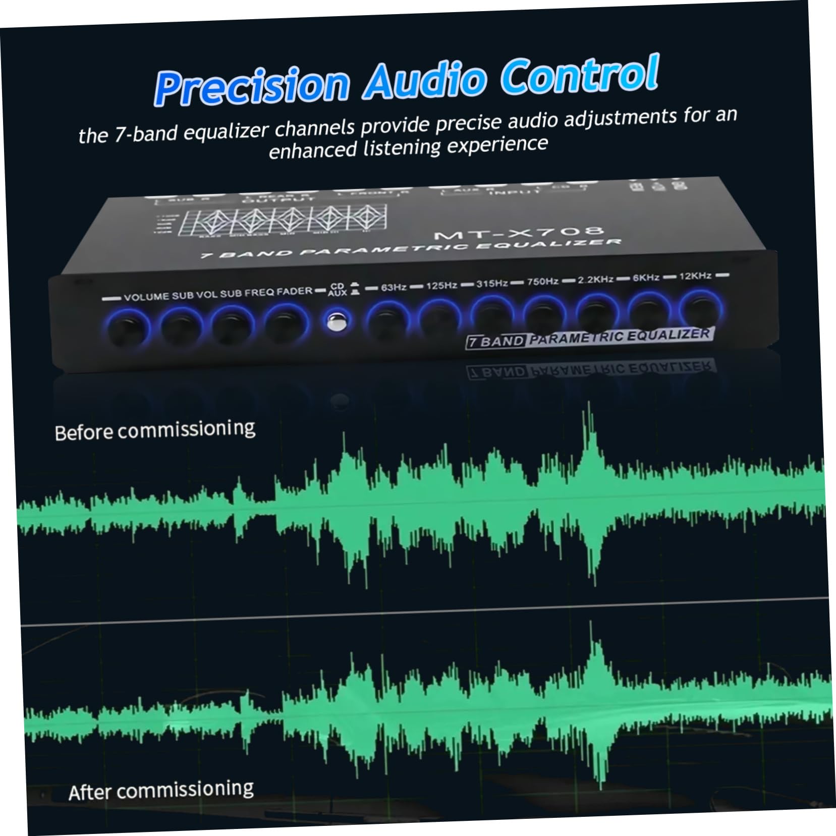 POPETPOP Ecualizador de Audio de 7 Bandas para Coche y Estructura Metálica Diseño Compacto Ajuste Preciso para Sistemas de Audio y Estéreo de Automóvil
