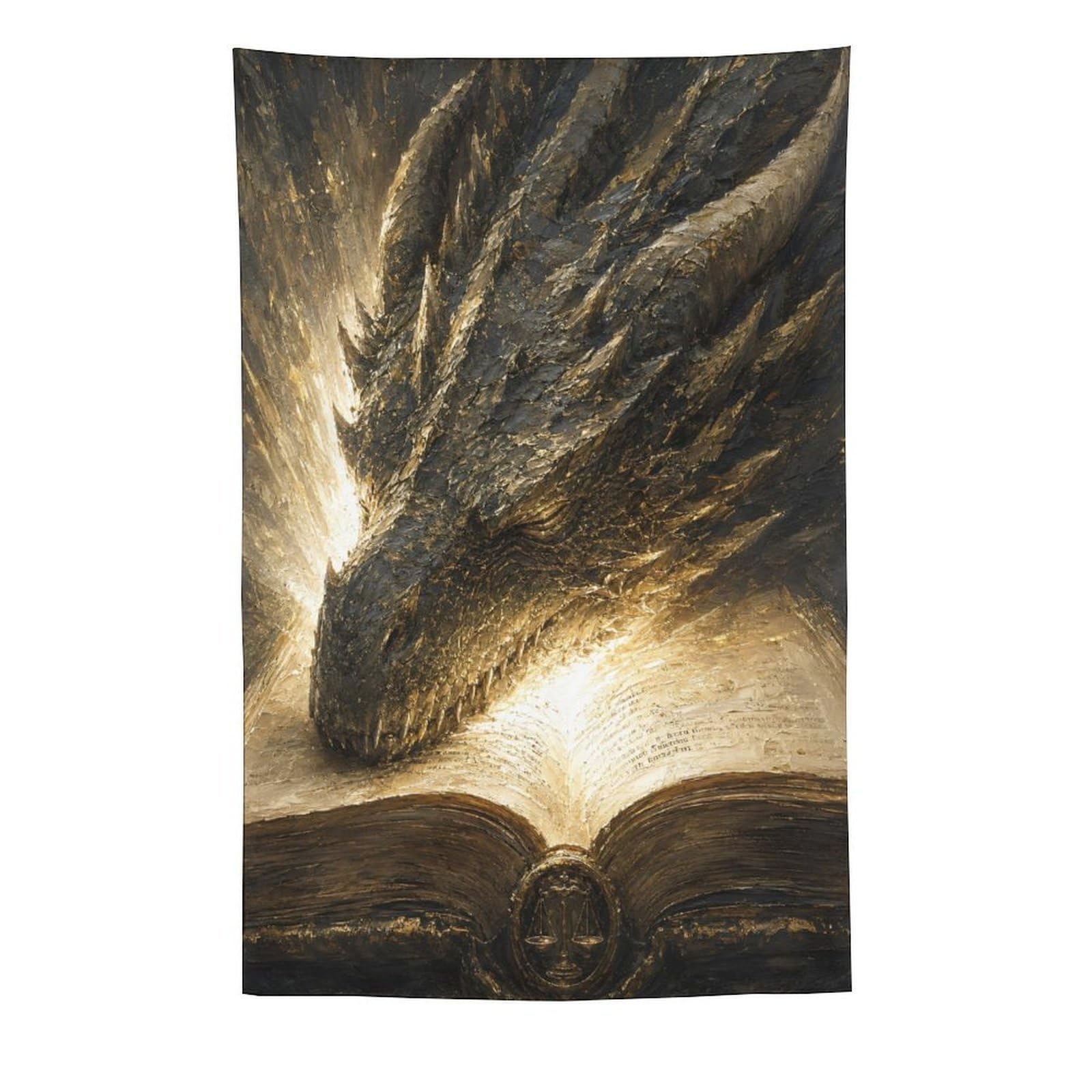 W7C8U2X3 Dragon Head Over Book Wall Tapestry, Surrealist Style, Sofa Area