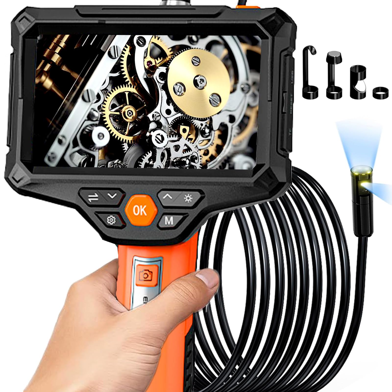 5" IPS Endoscope with 1920P HD Camera & Light - 16.5ft IP67 Waterproof Flexible Borescope for Automotive, Home, Pipe, and Wall Inspections