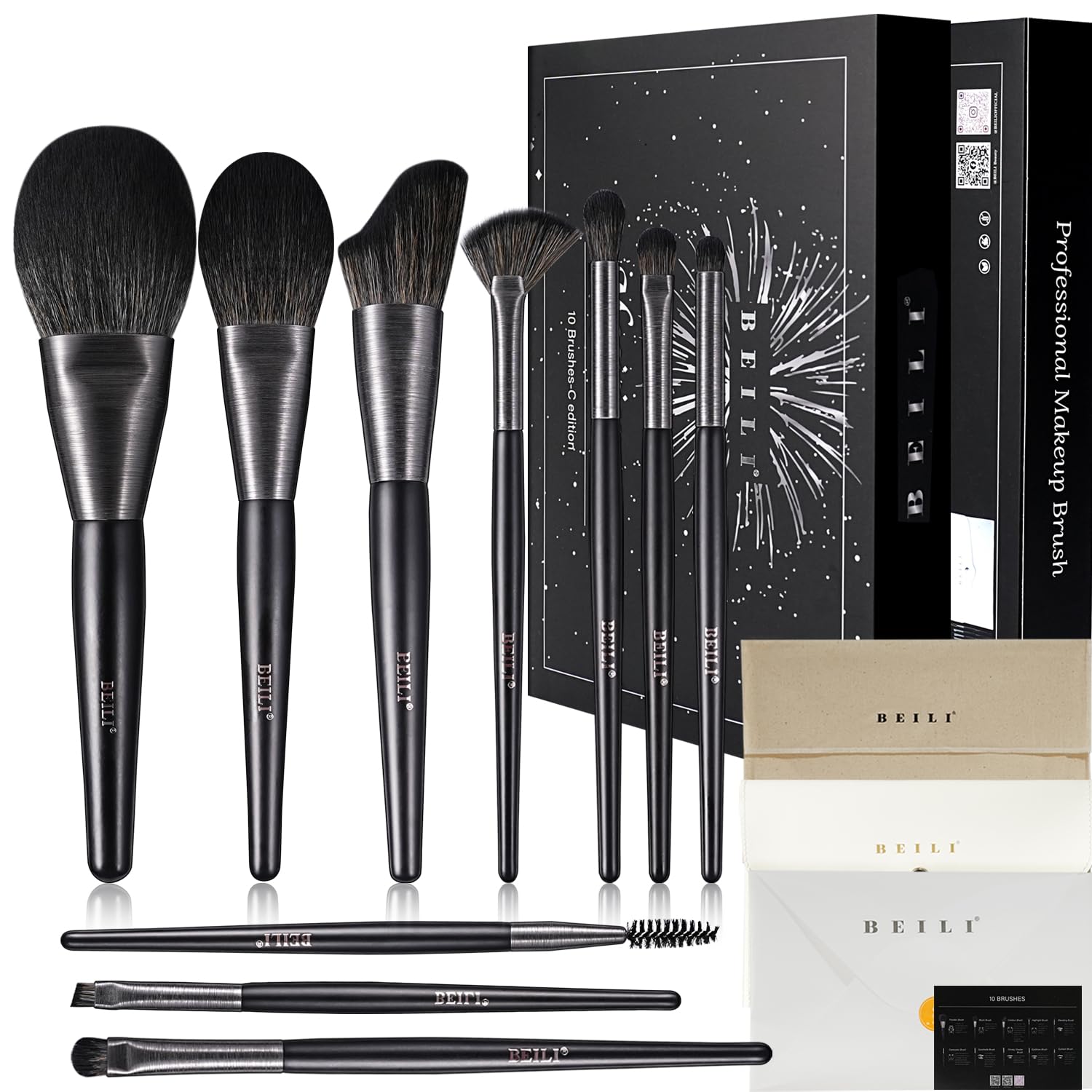 BEILI Makeup Brushes 10Pcs Wire-drawing Tube Makeup...