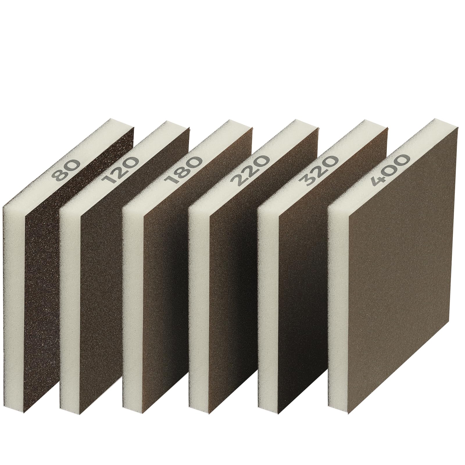 STEBRUAM 6 Pieces Sanding Sponges,80/120/180/220/320/400 6 Different Specifications Sanding Pads,Washable and Reusable,Sand Paper Pack for Metal Wood and Wall