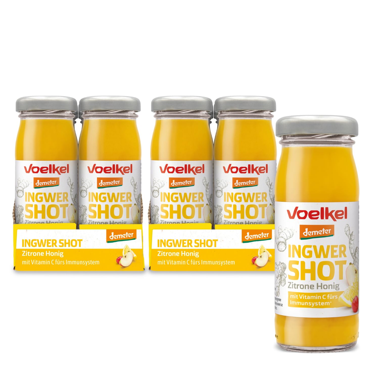 Voelkel - Bio Ingwer-Honig-Zitrone Shot mit Vitmain C - 16er-Pack - Demeter-Qualität aus Deutschland