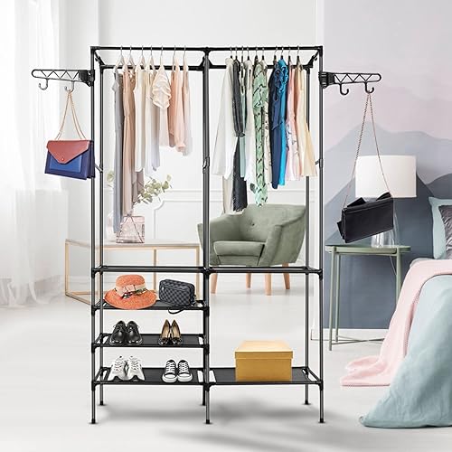 Miniatura 7 de iMounTEK Percheros de ropa, estante de ropa, estante de ropa de metal, organizador de ropa para zapatos, estantes independientes para ropa para