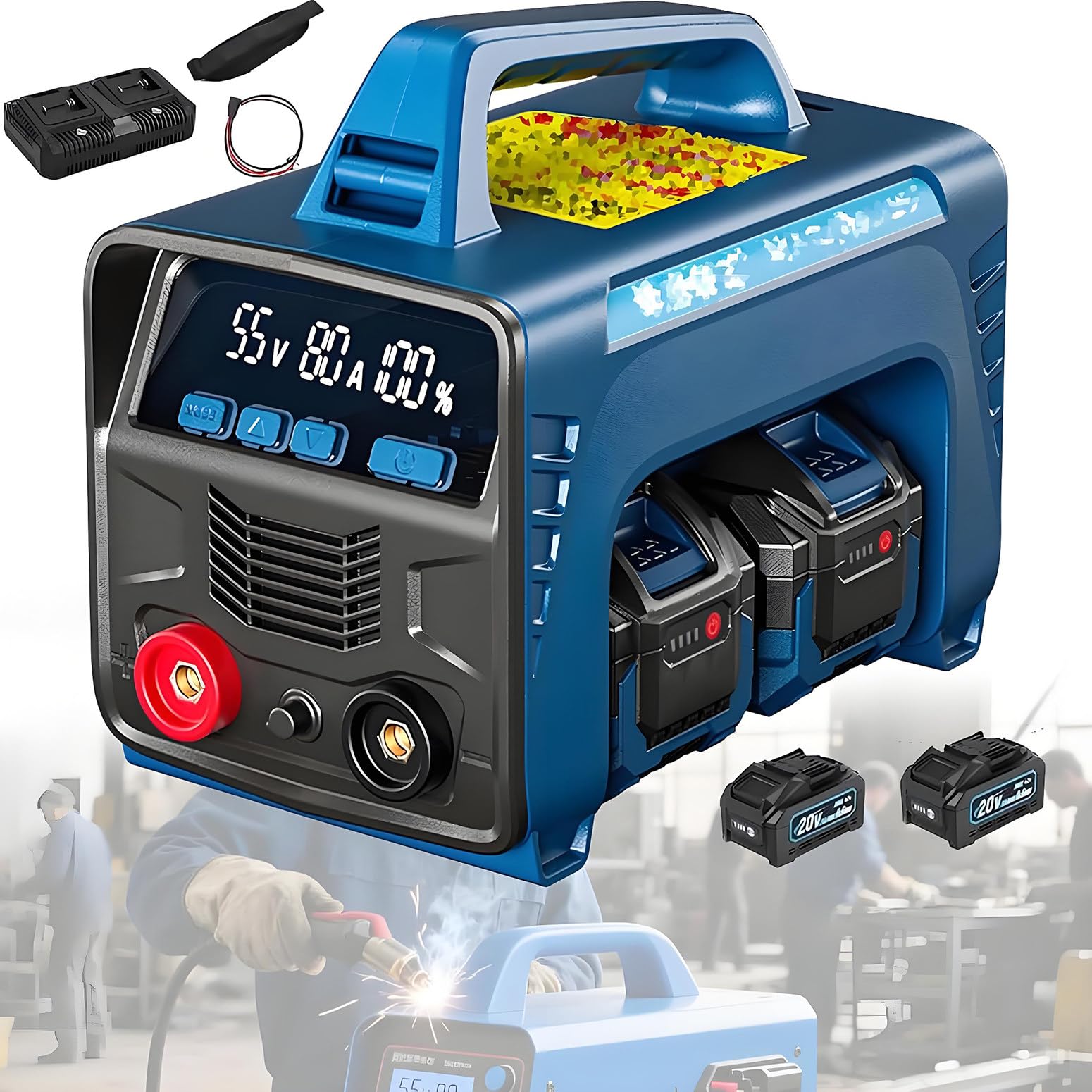 Spawarka Akumulatorowa Przenośna, Spawarka Mma Arc 160a, Cyfrowa Spawarka Inwertorowa Igbt, Spawarka Elektrodowa, Spawarka Elektrodowa/Rurowa Z Rdzeniem Topnikowym,2Batteri