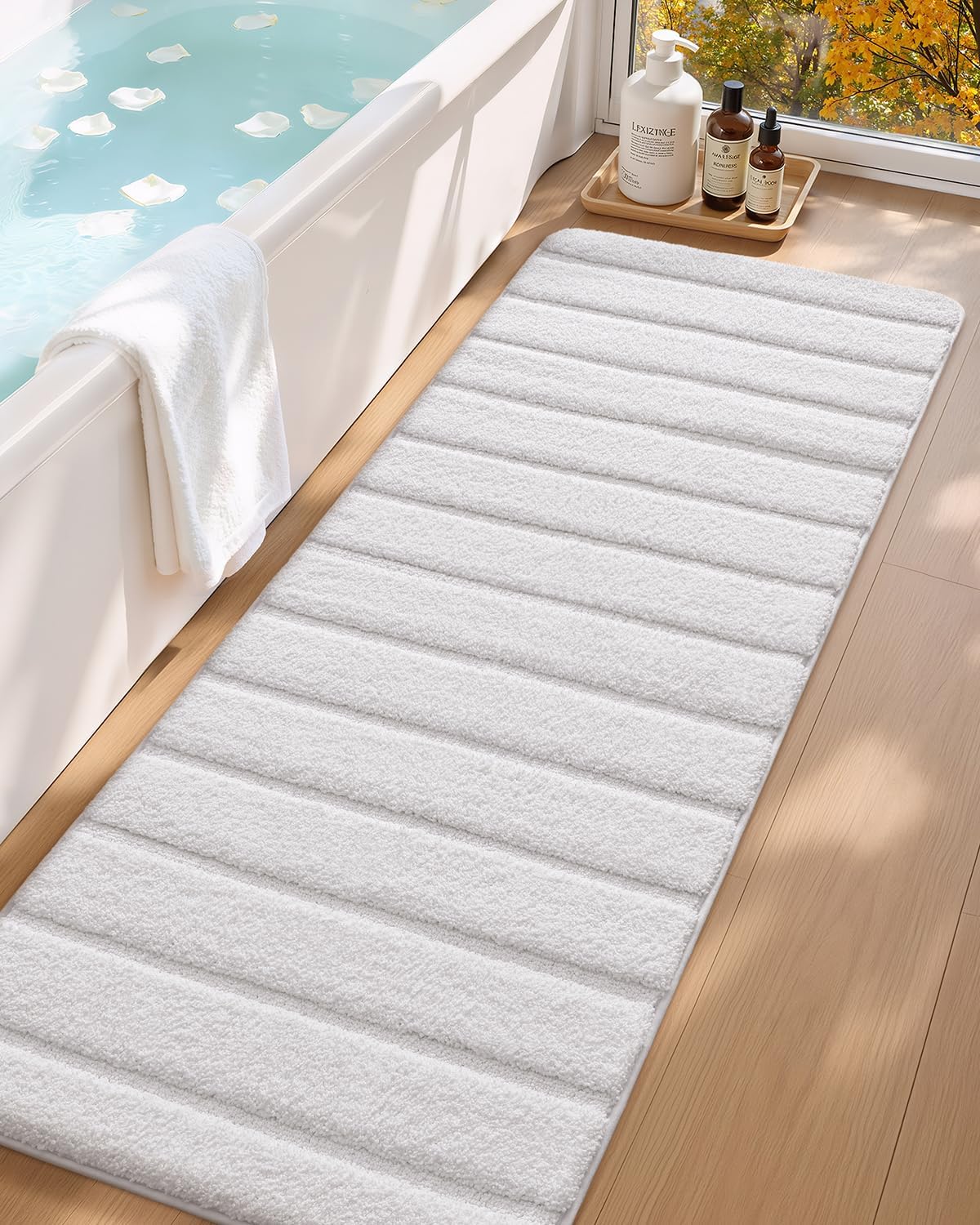 Color&Geometry White Bathroom Rug,Absorbent and Ultra Soft Plush Bath Mat for Bathroom,Non Slip Rugs with Rubber Backing, Quick Dry, Washable Shower Mat for Shower Floor,24"x60"
