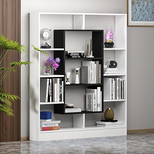 HOMIDEA Venus Bookcase - Room Divider - Free Standing Shelving Unit for Living Room or Office in a Modern Design (White / Black)