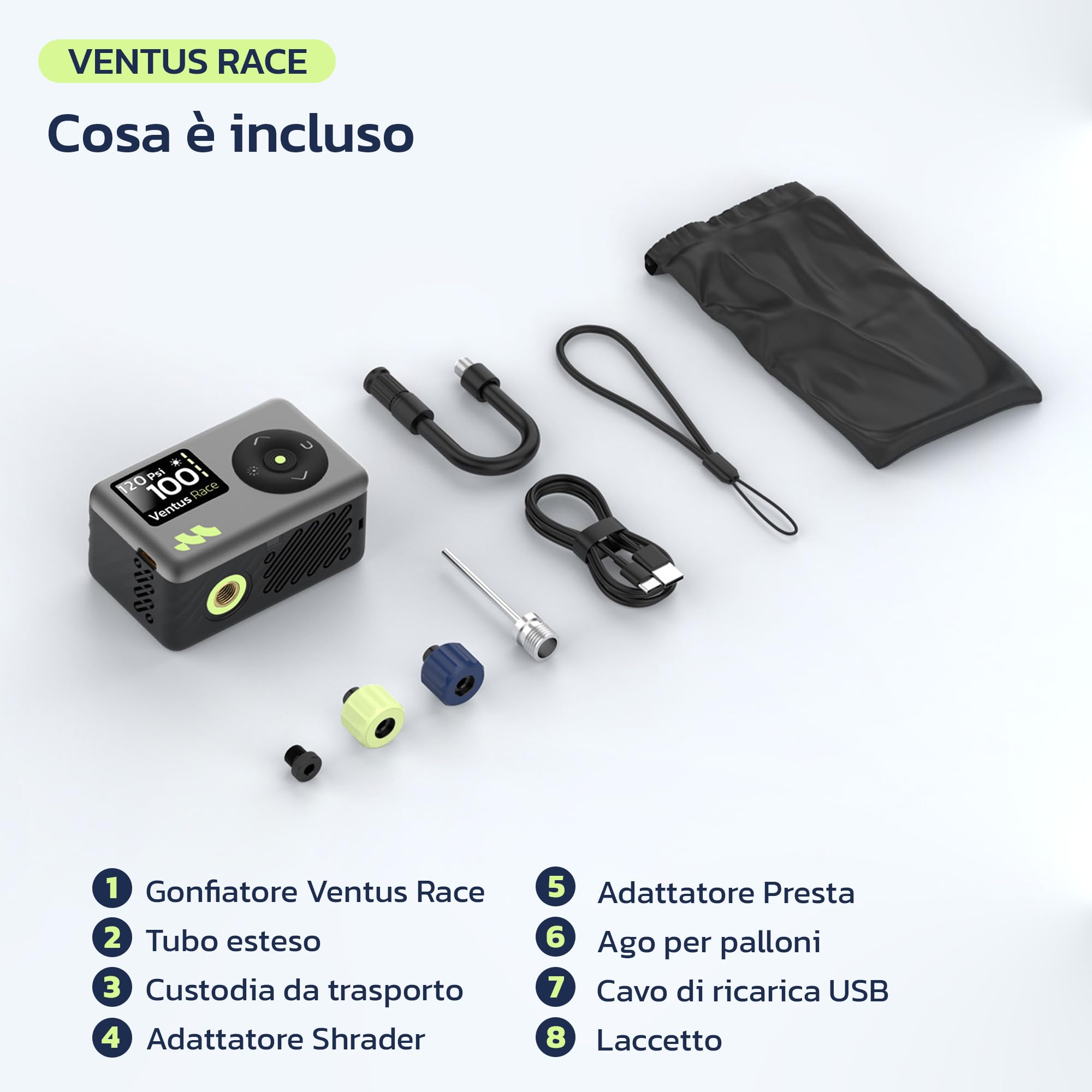 Woowind Pompa Per Bicicletta 120 PSI, Mini Compressore Portatile, Gonfiaggio Rapido 50s, Valvole Presta Schrader per MTB E-bike