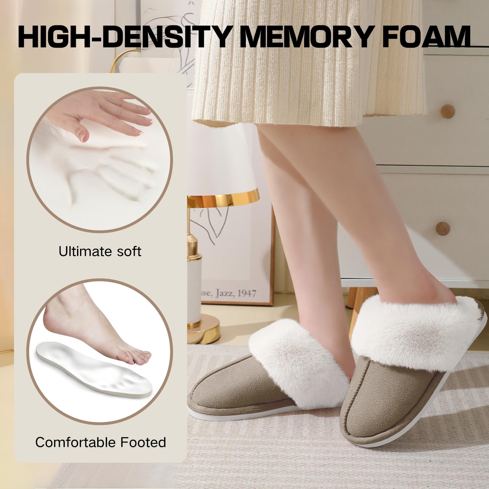 RUVVDR Pantofole Donna Uomo Ciabatte Donna Uomo Invernali Comode Pelose Ciabatte Casa di Cotone Morbido Antiscivolo Slippers Interno & Esterno