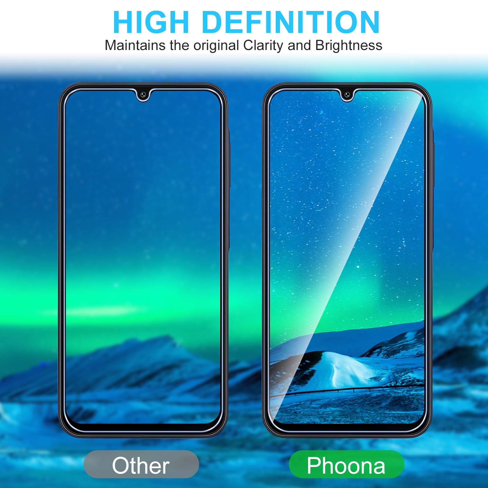 Phoona Vetro Temperato per Samsung Galaxy A15 4G/5G, 2 Pezzi Pellicola Protettiva per Samsung A15, Durezza 9H, Anti Graffio, Anti-Impronte, Senza Bolle(6,5 pollici)