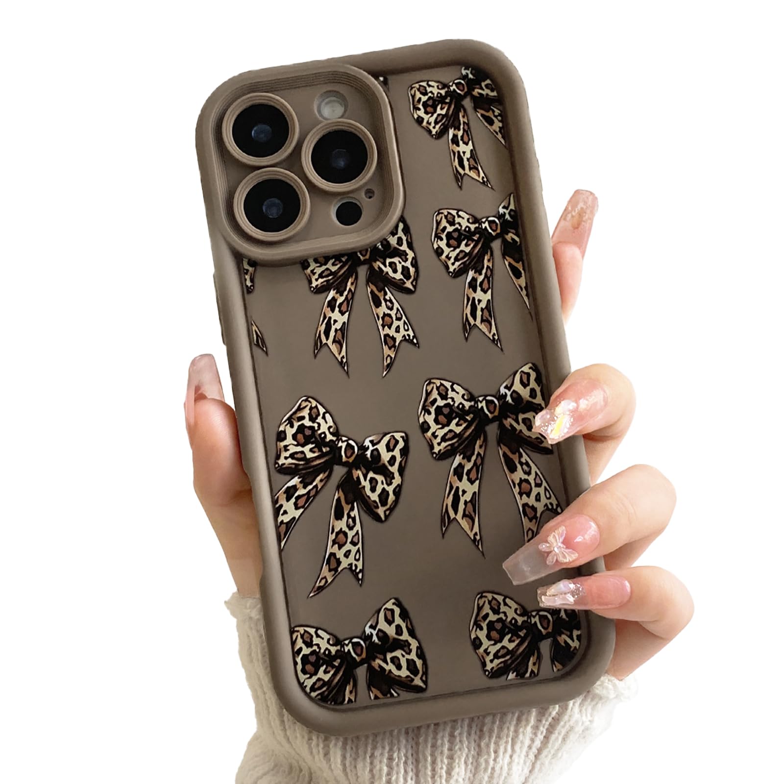 Photo 1 of Lovmooful for iPhone 16 Pro Max Case Cute Ribbon Bow with Leopard-Brown