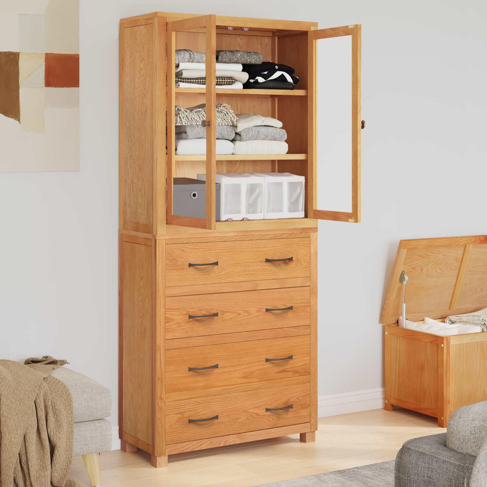2-teiliges Möbel-Set aus Eichenholz 80 x 35 x 185 cm
