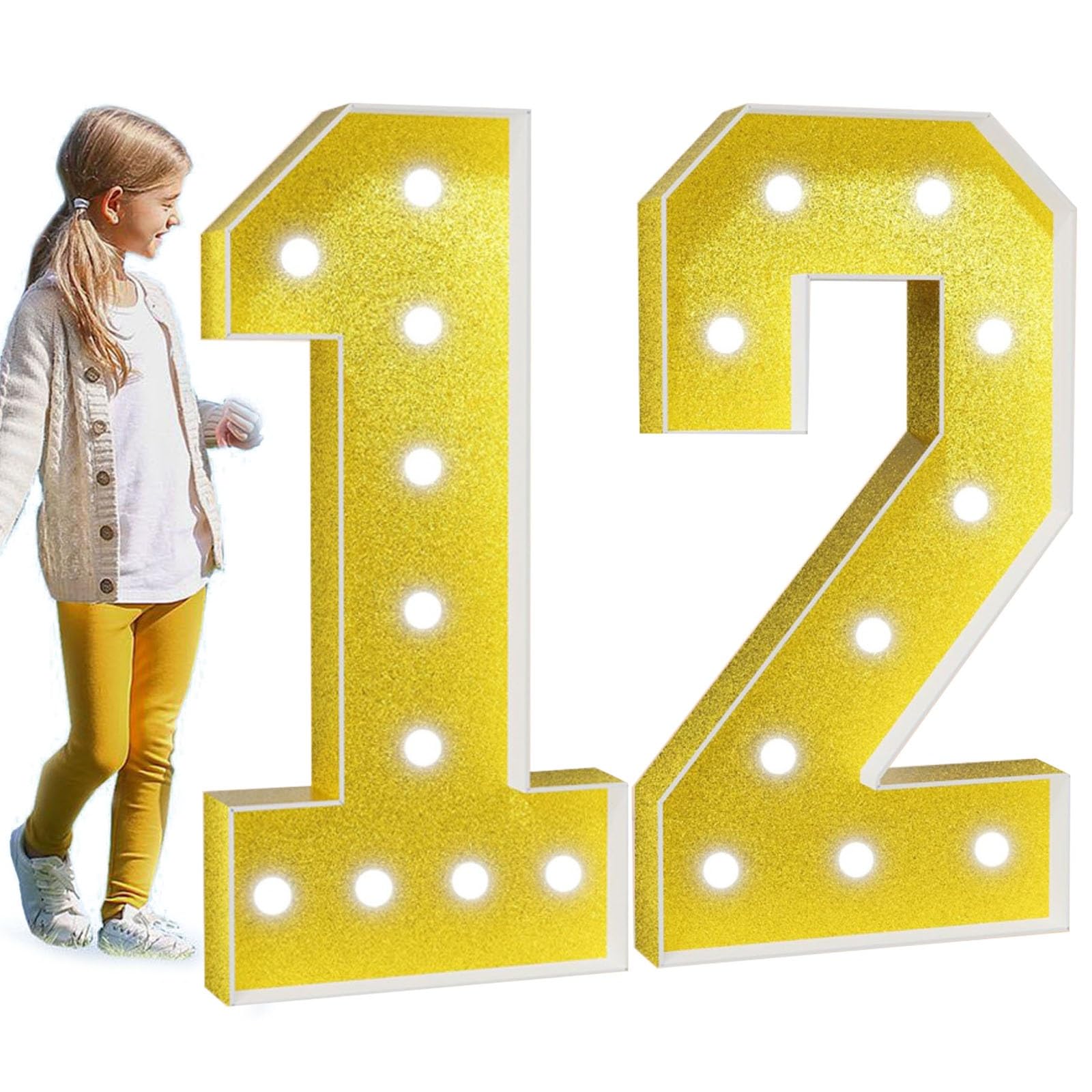 Marquee Light Up Number Large Mosaic Numbers Sign with White Lights Giant Mosaic Frame Number for 5th 50th Birthday Party Anniversary Decorations Pre-Cut Foam Board(Color:Number 12,Size:100cm/3.3FT)