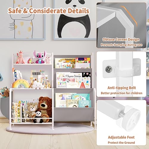 Miniatura 4 de Estantería para niños, estantería de 3 niveles para niños pequeños con organizador de almacenamiento de juguetes, estantes de libros para guardería,