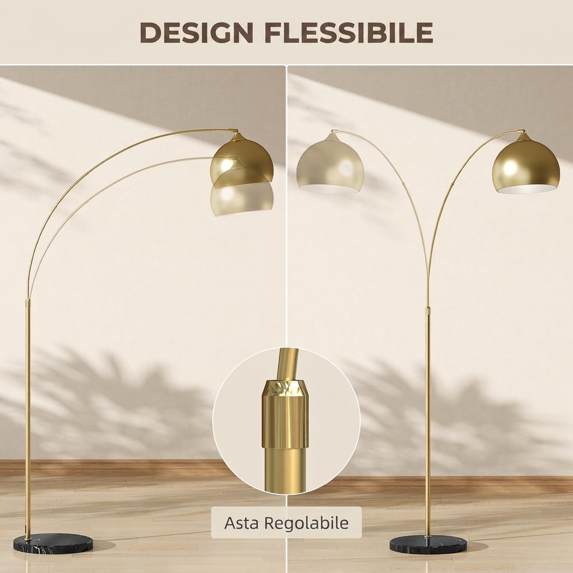 HOMCOM Lampada da Terra ad Arco Moderna Asta Regolabile in Altezza, Oro