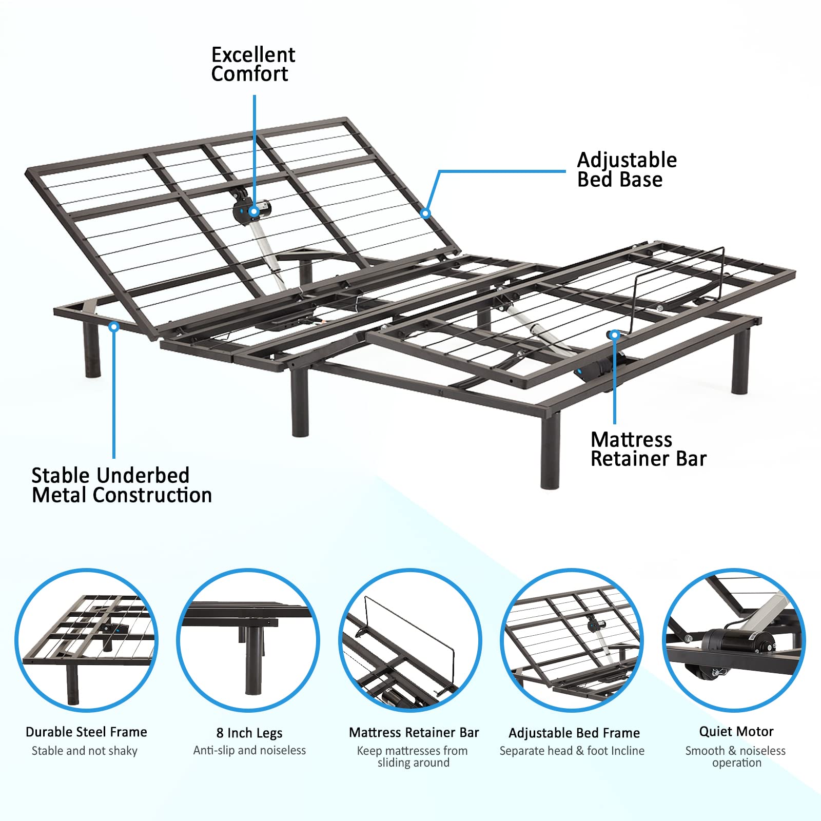 Buy BDEUS Adjustable Bed Frame Split King Zero Gravity& AntiSnore