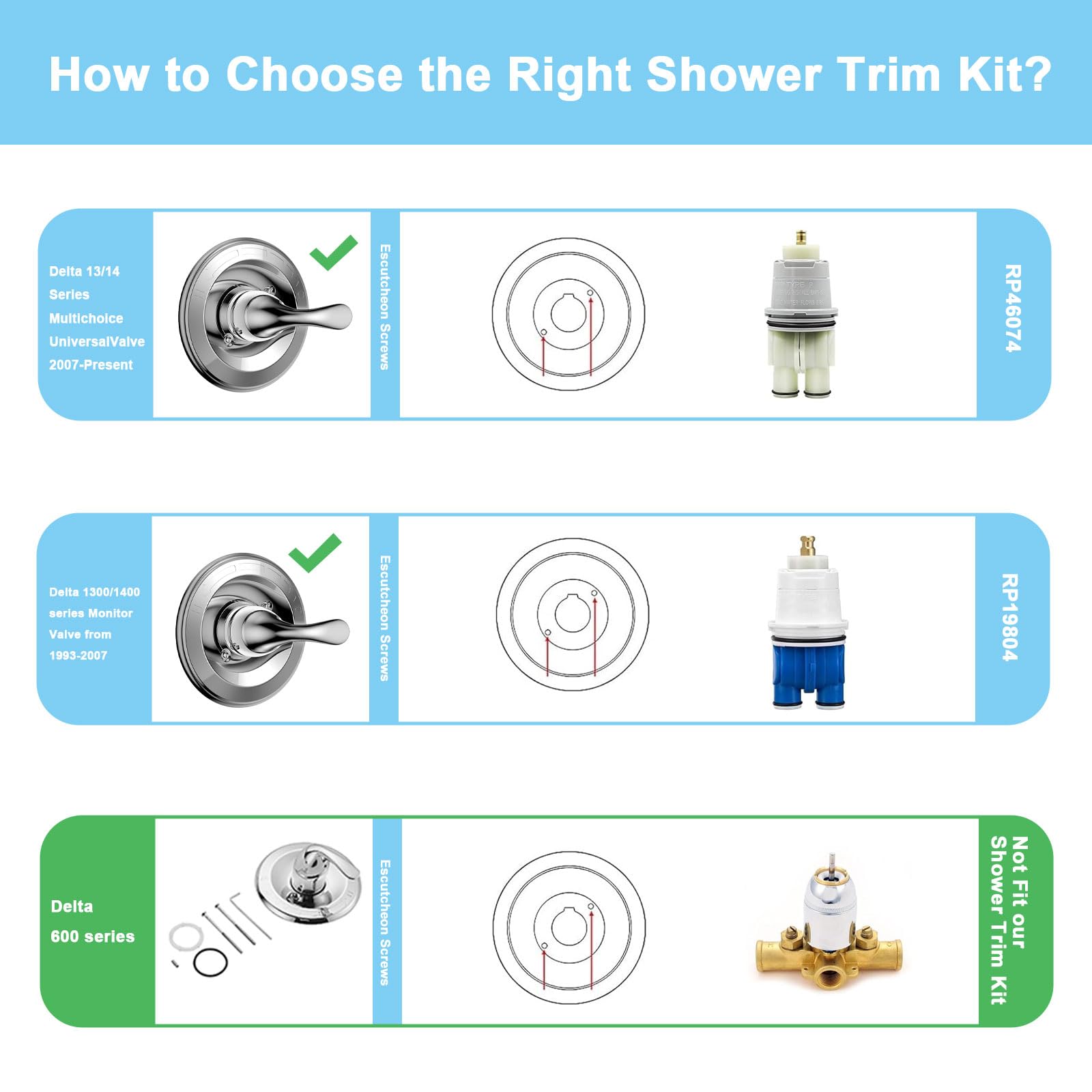 Ultrimkit Shower Trim Kit Compatible With 13/14 Series, Shower Cover Plate With Handle, Brushed Nickel(Valve& Catridge Not Inclued - View #10