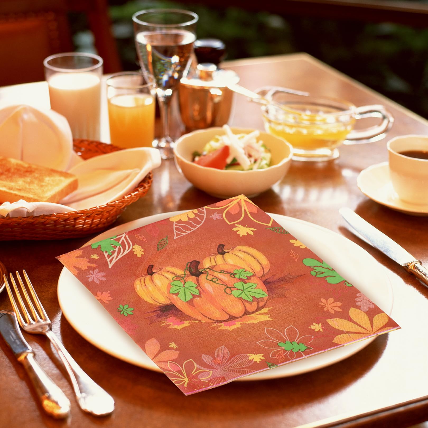 20 Serviettes Thanksgiving 33x33 Cm - Motifs Feuilles D'érable Et Citrouille, Papier épais, Pour Décoration De Table D'automne