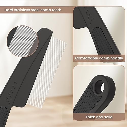 Miniatura 3 de Peine para la caspa, peine de dientes finos para el cuero cabelludo, peine de desintoxicación para piojos para mujeres, hombres y niños, acero
