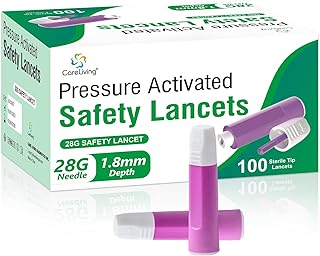 Safety Lancets, 100 Count Sterile, Pressure Activated Activation, 28 Gauge Needle, 1.8 mm,Single-Use, Gentle for Comfortable Testing