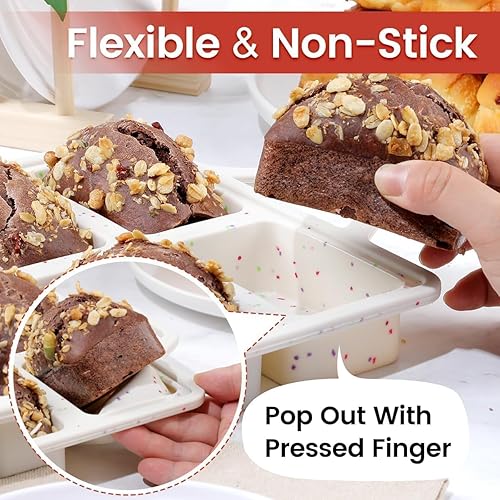 Miniatura 4 de CAKETIME Mini moldes para pan, con marco reforzado de metal, 8 cavidades antiadherentes para hornear pan de maíz, mini pan, brownie, pastel de