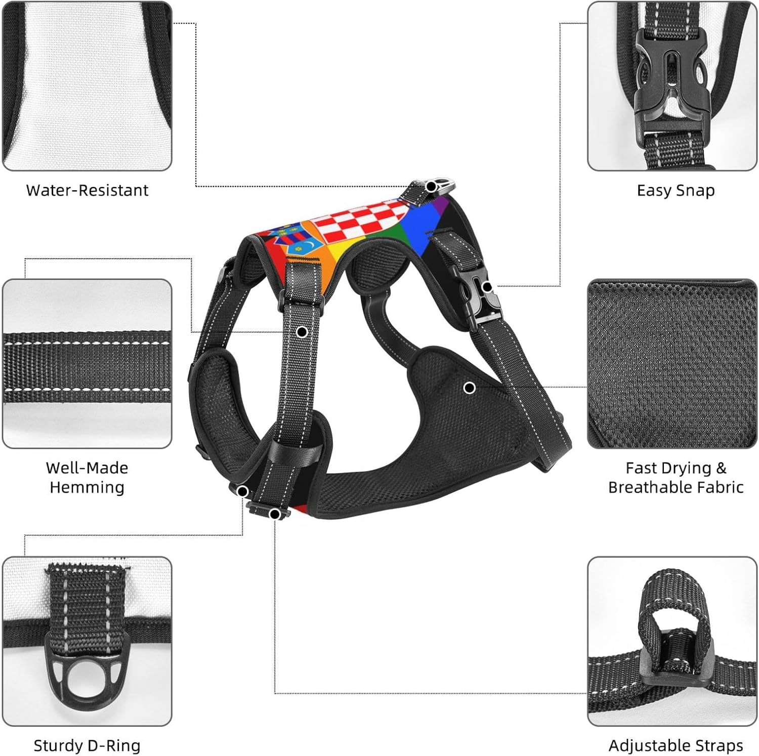 Love Croatia Flag No Pull Dog Vest Harness for Small Medium Large Dog Puppy Pets Cats Outdoor Walking