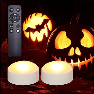 iZAN 2 Pack Battery Operated LED Lights with Remote and Timer, Bright Flickering Flameless Candle Set for Pumpkin DÃ©cor Jack-O-Lantern Halloween Party Home Christmas Decorations, White Color