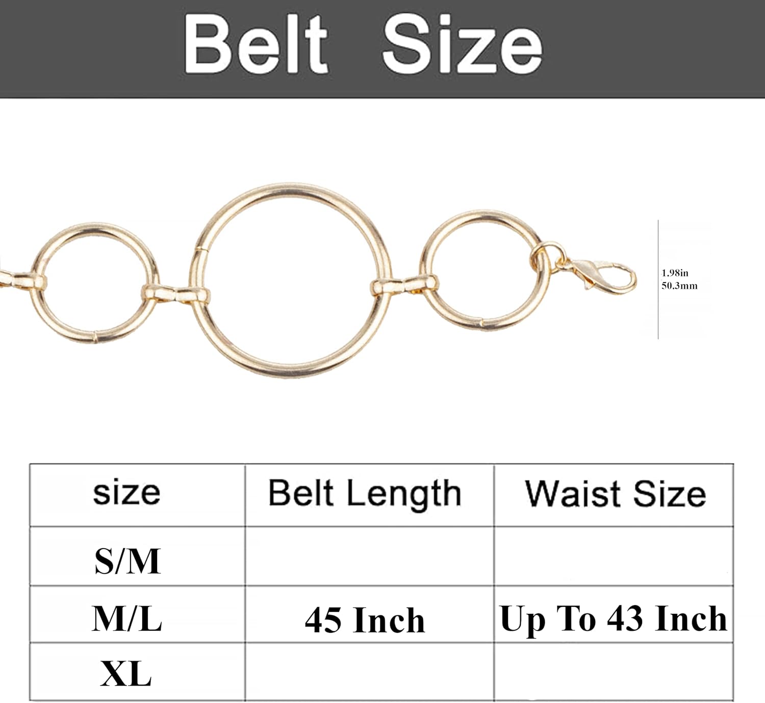Nicole Miller New York Fashion Circle Chain Belt, Goldtone, 45 Inch Length, Adjustable Waist
